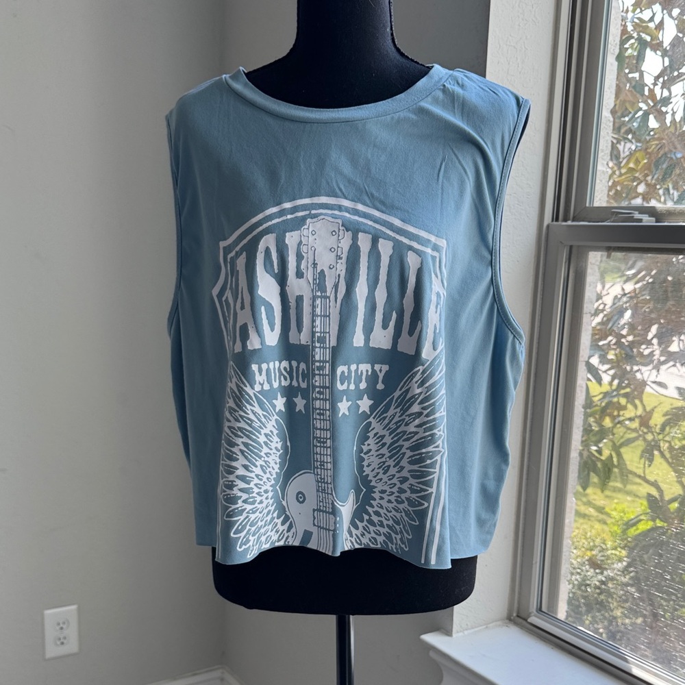 Nashville Music City Graphic Muscle Tank - Dusty Blue